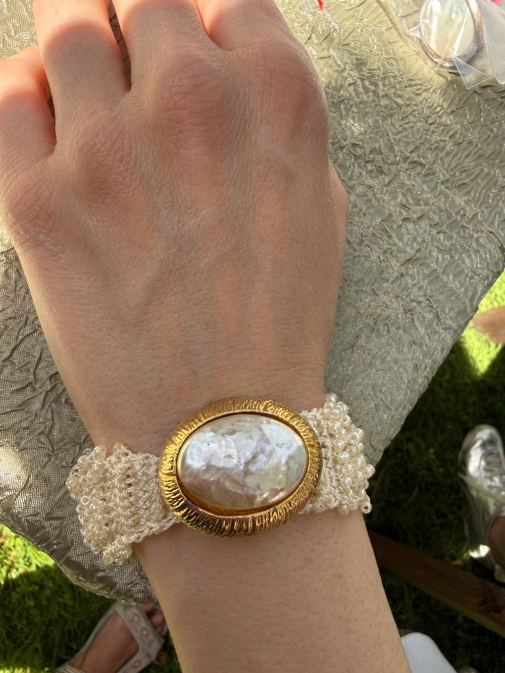 Gold and Pearl Beaded Statement Bracelet